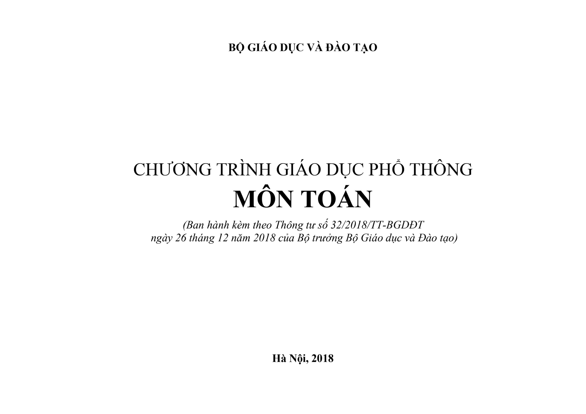 Chương trình giáo dục phổ thông tổng thể môn Toán đổi mới